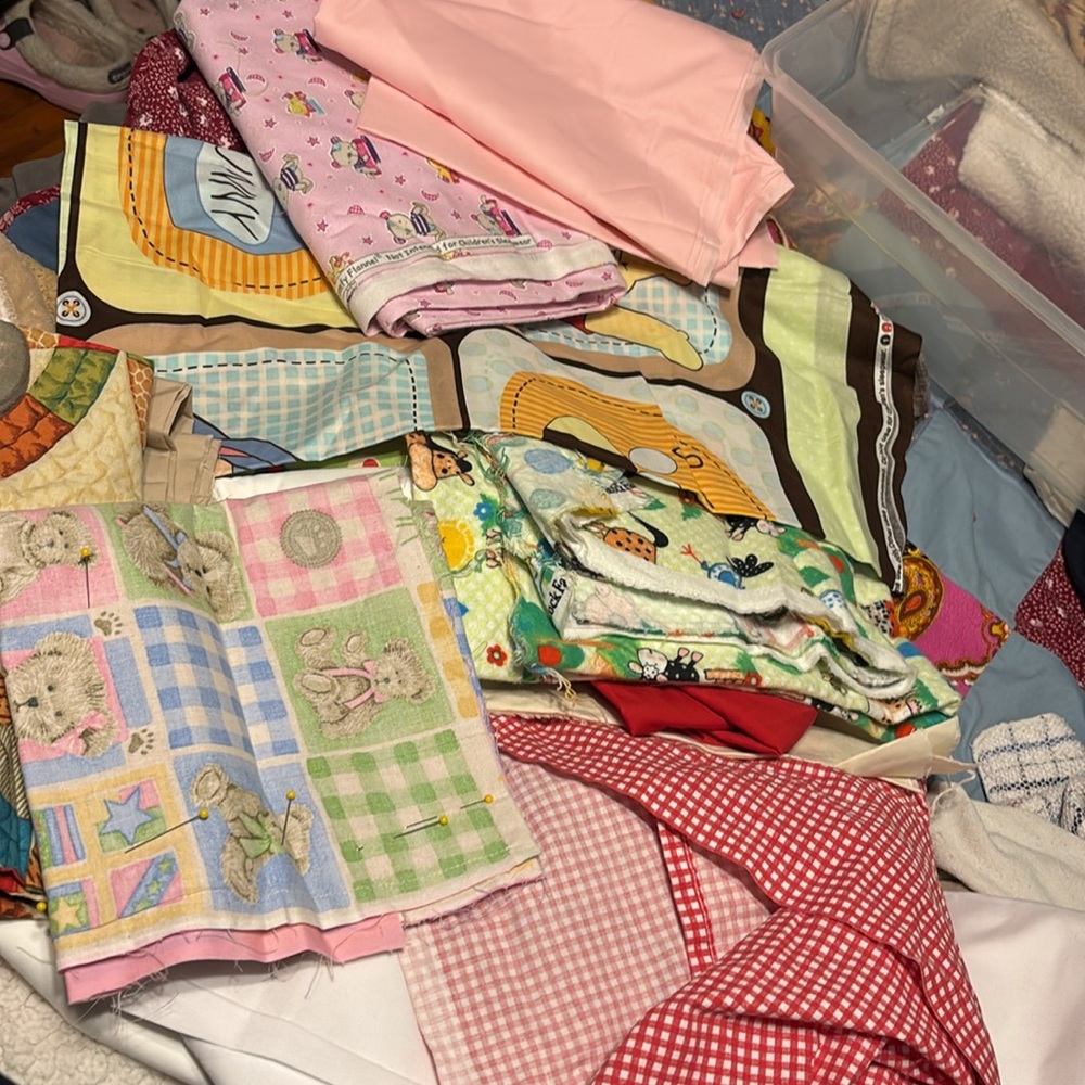 Sewing material over 8lbs scraps large pieces, multicolored